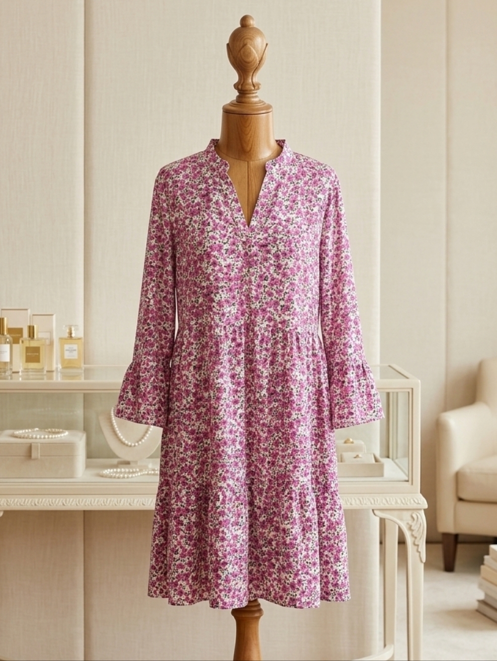 Emery Rose Pink Floral Tiered Ruffle V-Neck Dress Size XL NWT